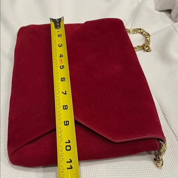Ann Taylor Red Suede Shoulder Clutch Bag - Picture 7 of 9